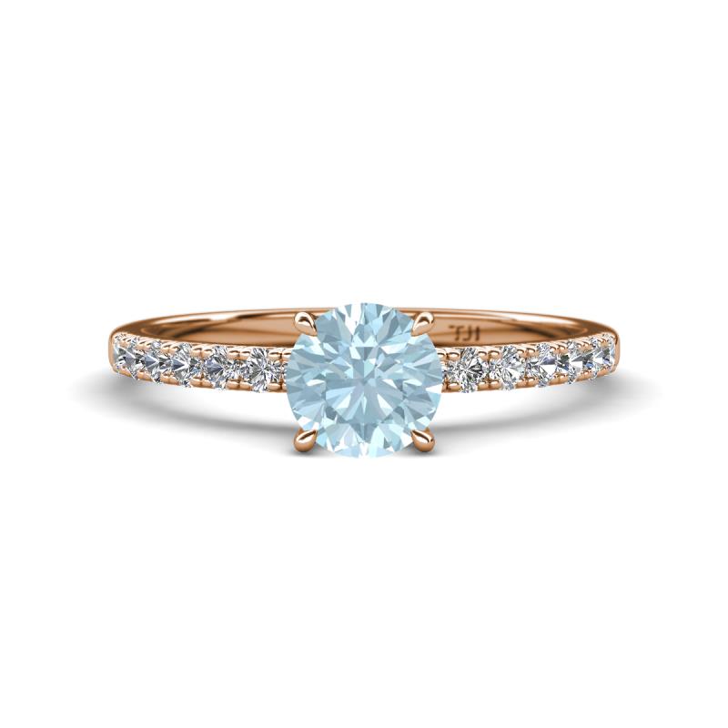 Aurin 6.50 mm Round Aquamarine and Diamond Engagement Ring 
