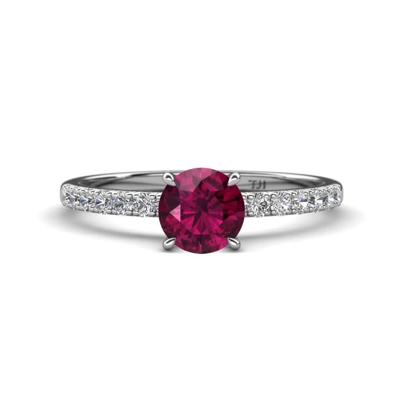 Aurin 6.50 mm Round Rhodolite Garnet and Diamond Engagement Ring 