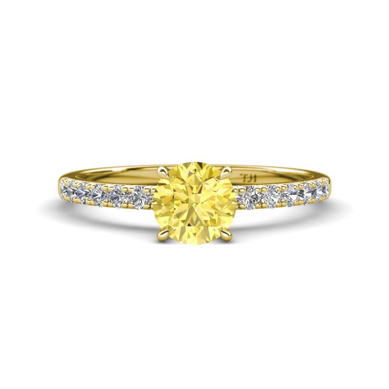 Aurin 6.00 mm Round Lab Created Yellow Sapphire and Diamond Engagement Ring 