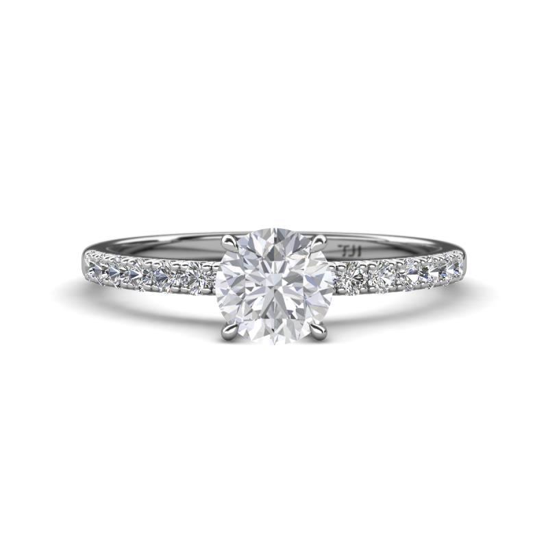 Aurin 6.00 mm Round White Sapphire and Diamond Engagement Ring 