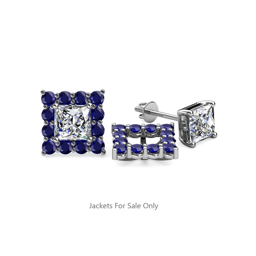 Serena Blue Sapphire Jacket Earrings Blue Sapphire Womens Halo Jacket for Princess Cut Stud Earrings ctw K White Gold