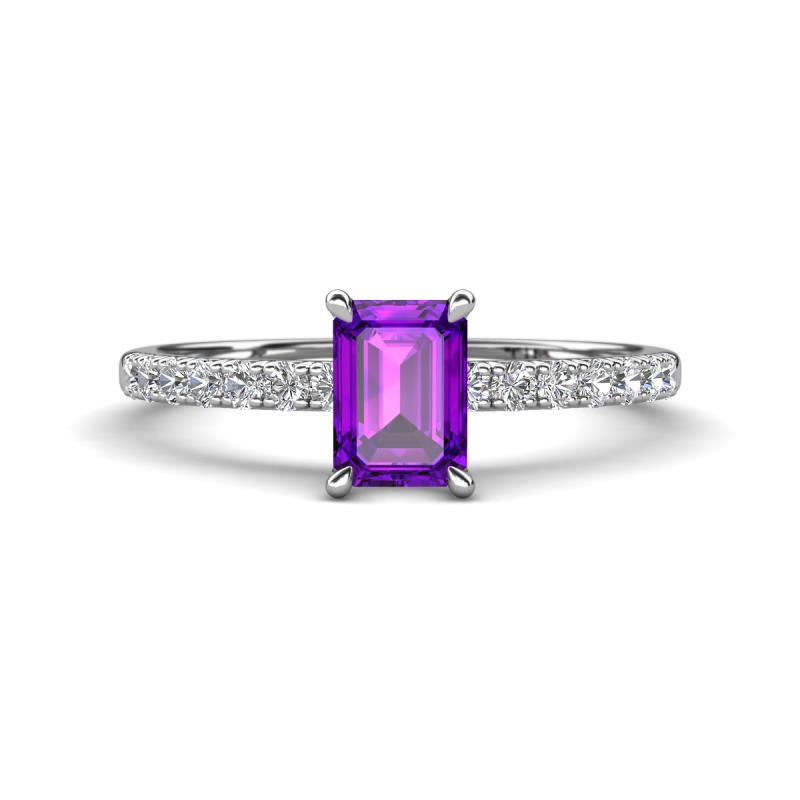 Aurin 7x5 mm Emerald Cut Amethyst and Round Diamond Engagement Ring 