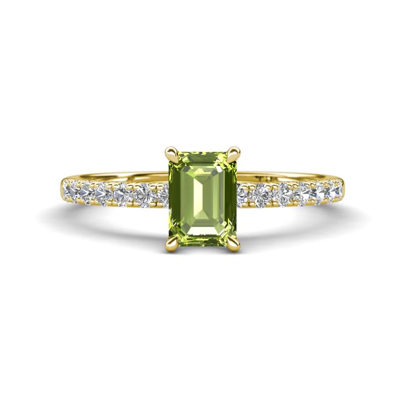 Aurin 7x5 mm Emerald Cut Peridot and Round Diamond Engagement Ring 