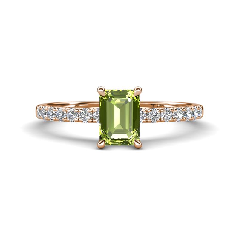 Aurin 7x5 mm Emerald Cut Peridot and Round Diamond Engagement Ring 