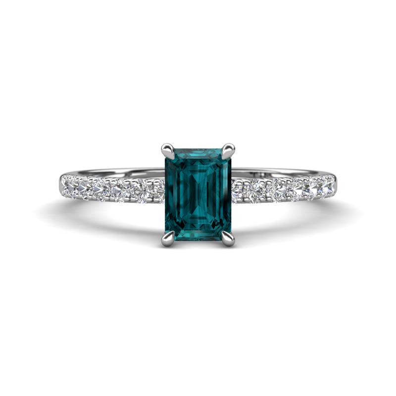 Aurin 7x5 mm Emerald Cut London Blue Topaz and Round Diamond Engagement Ring 
