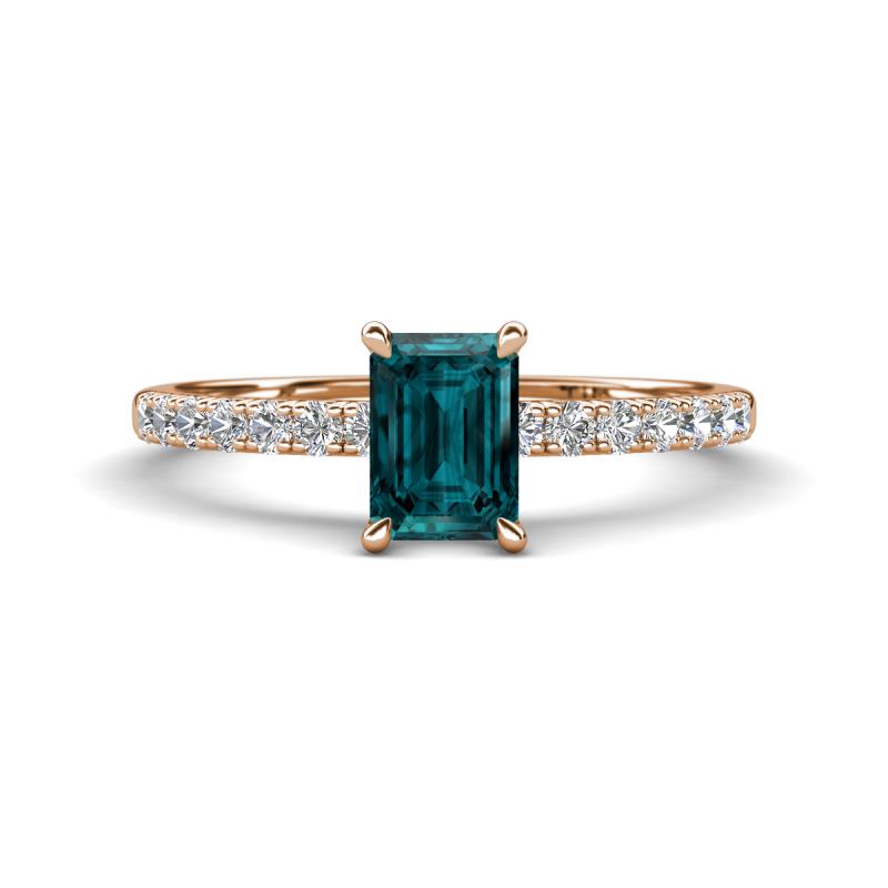 Aurin 7x5 mm Emerald Cut London Blue Topaz and Round Diamond Engagement Ring 