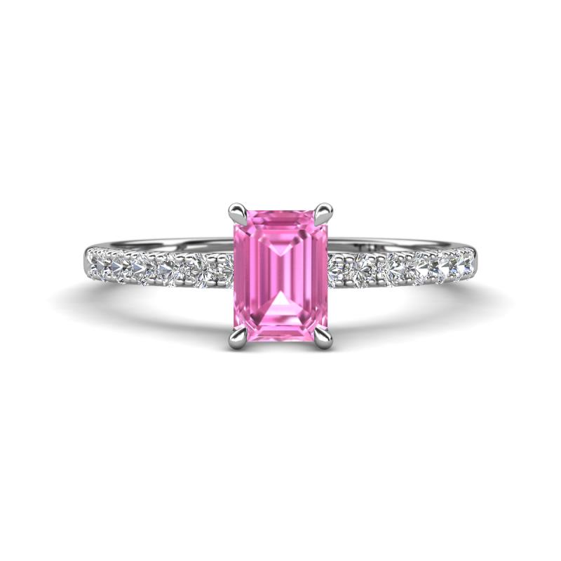 Aurin 7x5 mm Emerald Cut Pink Sapphire and Round Diamond Engagement Ring 