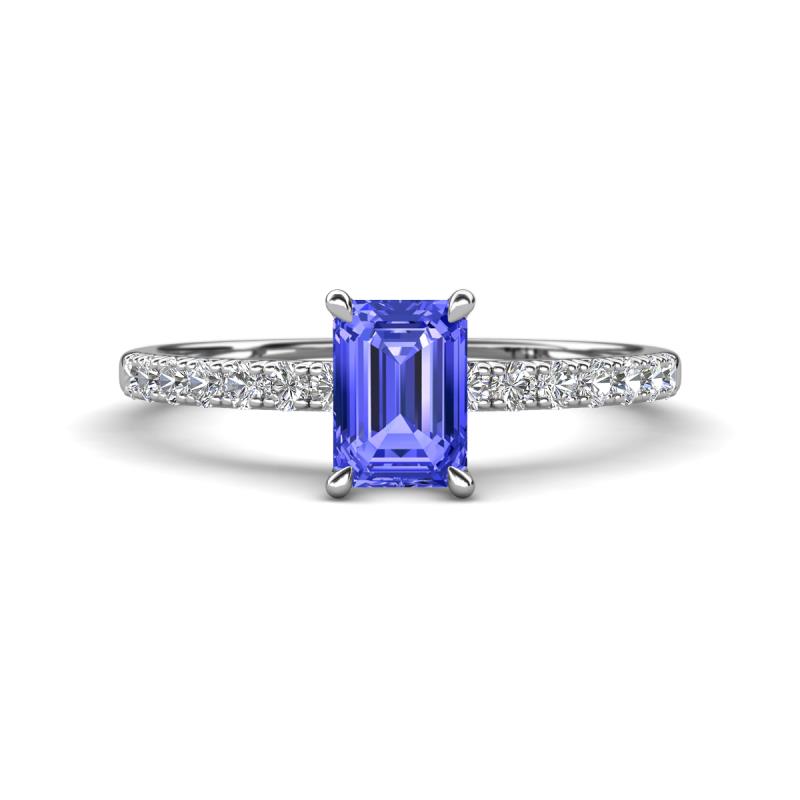 Aurin 7x5 mm Emerald Cut Tanzanite and Round Diamond Engagement Ring 