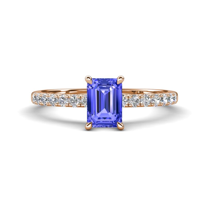 Aurin 7x5 mm Emerald Cut Tanzanite and Round Diamond Engagement Ring 