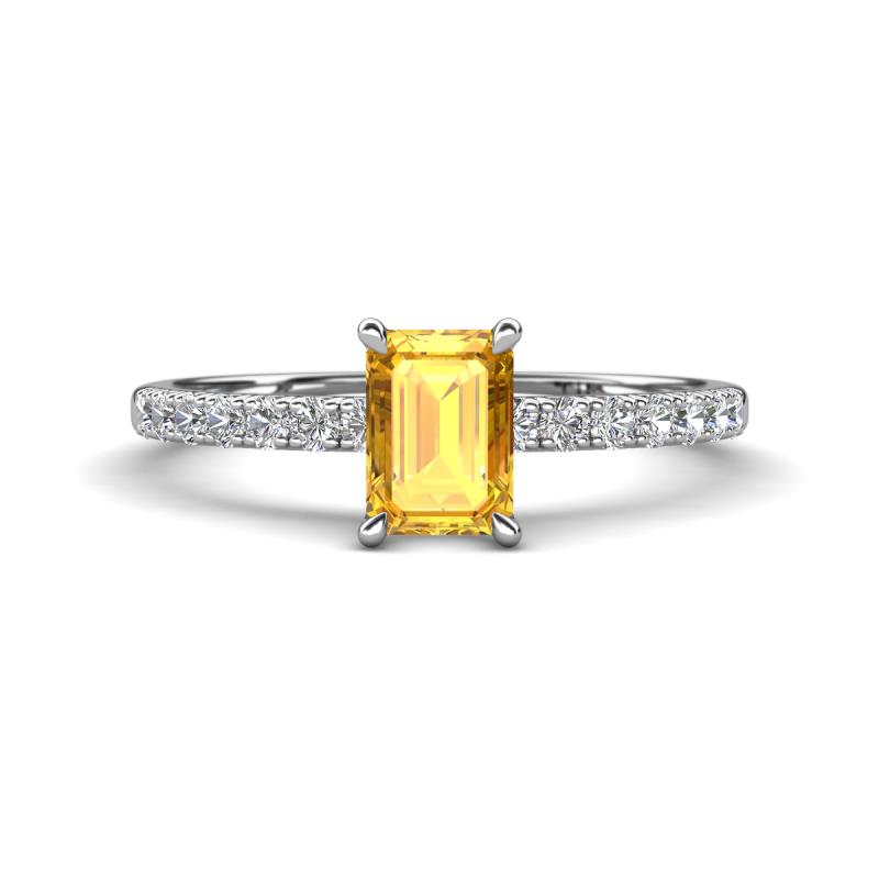 Aurin 7x5 mm Emerald Cut Citrine and Round Diamond Engagement Ring 