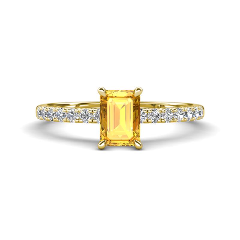 Aurin 7x5 mm Emerald Cut Citrine and Round Diamond Engagement Ring 