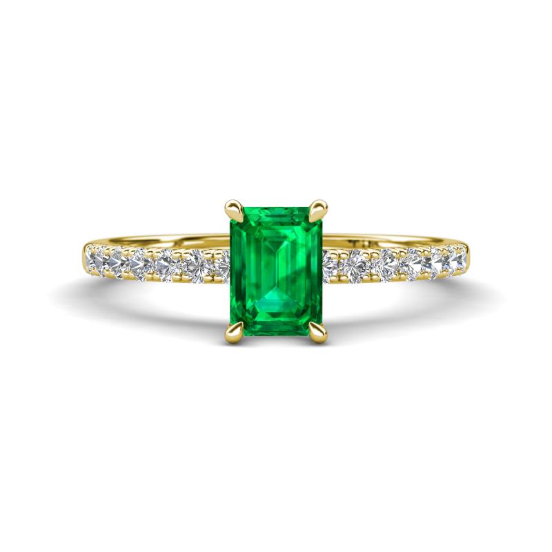 Aurin 7x5 mm Emerald Cut Emerald and Round Diamond Engagement Ring 