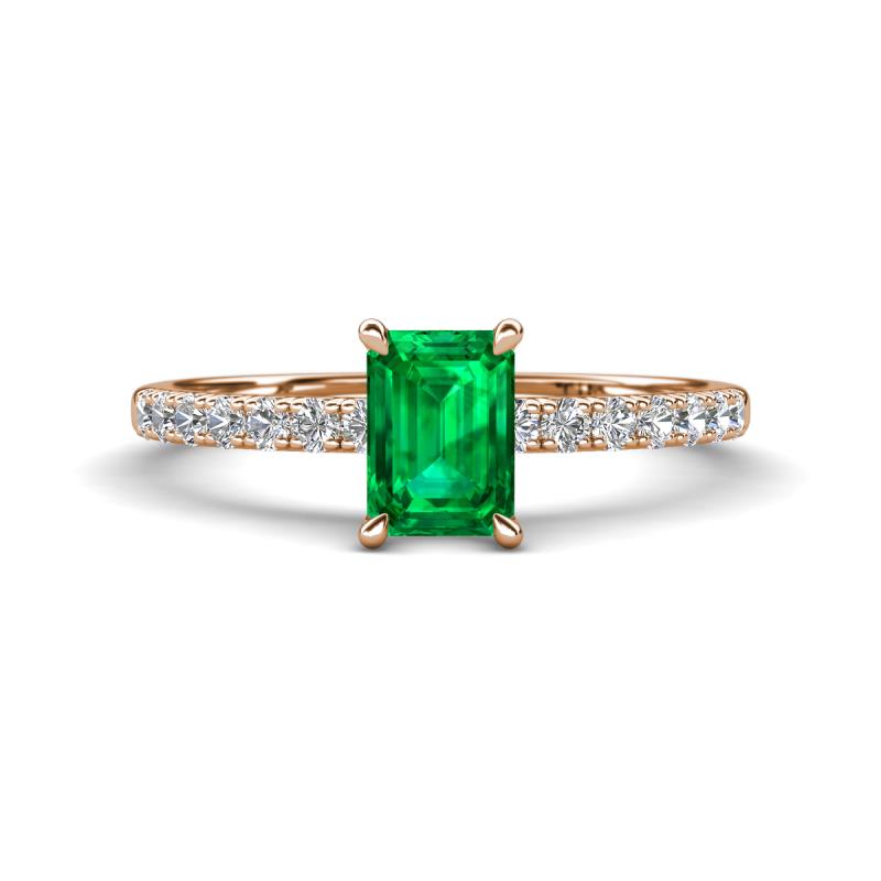 Aurin 7x5 mm Emerald Cut Emerald and Round Diamond Engagement Ring 