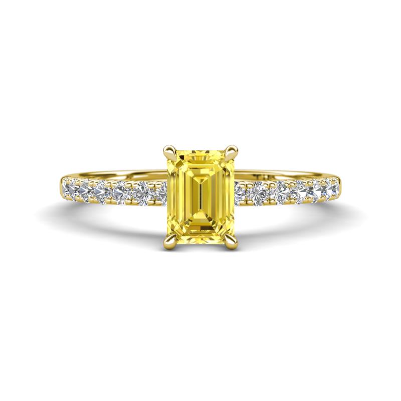 Aurin 7x5 mm Emerald Cut Yellow Sapphire and Round Diamond Engagement Ring 