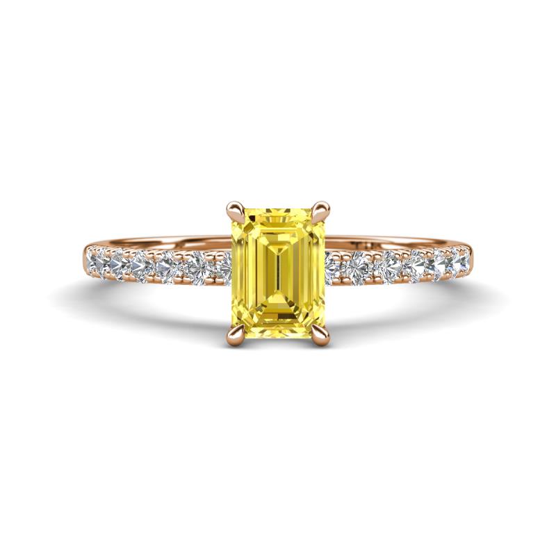 Aurin 7x5 mm Emerald Cut Yellow Sapphire and Round Diamond Engagement Ring 