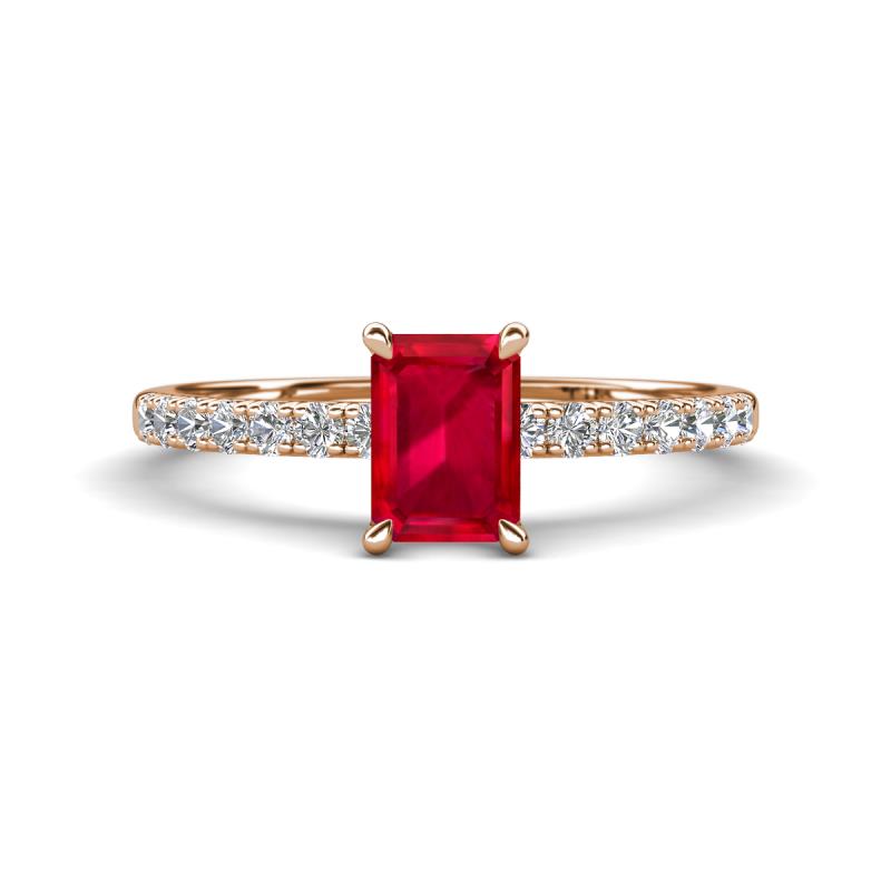 Aurin 7x5 mm Emerald Cut Ruby and Round Diamond Engagement Ring 