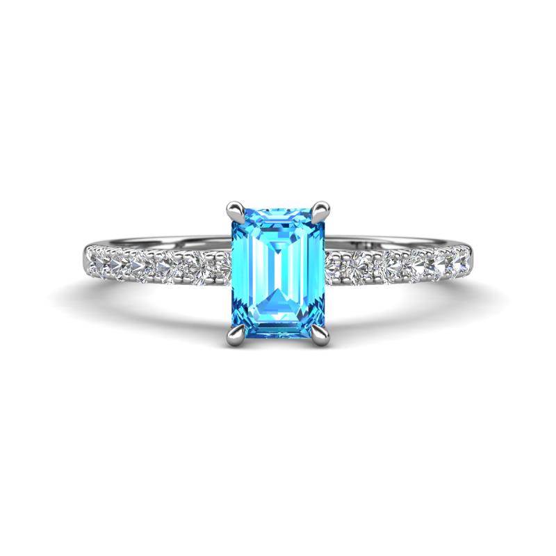 Aurin 7x5 mm Emerald Cut Blue Topaz and Round Diamond Engagement Ring 
