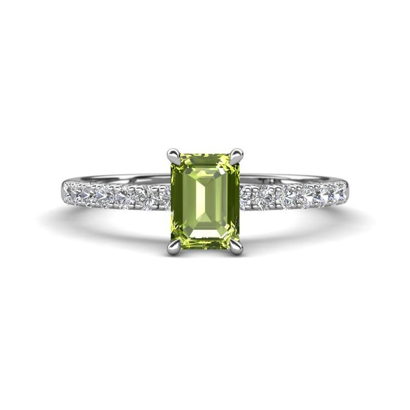 Aurin 7x5 mm Emerald Cut Peridot and Round Diamond Engagement Ring 