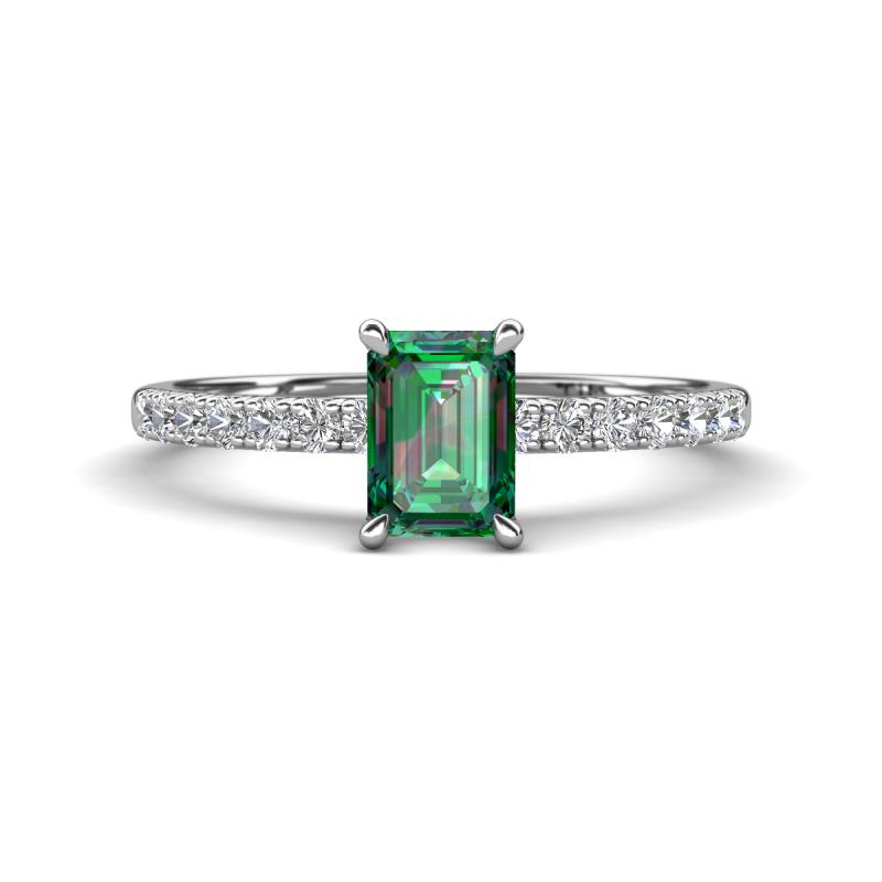 Aurin 7x5 mm Emerald Cut Lab Created Alexandrite and Round Diamond Engagement Ring 