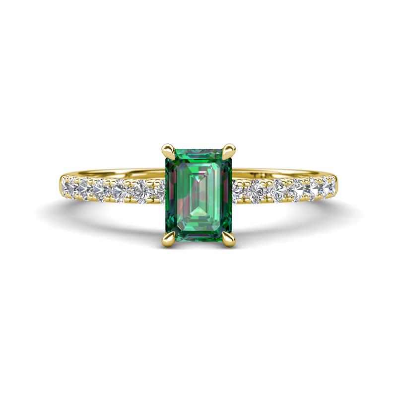 Aurin 7x5 mm Emerald Cut Lab Created Alexandrite and Round Diamond Engagement Ring 
