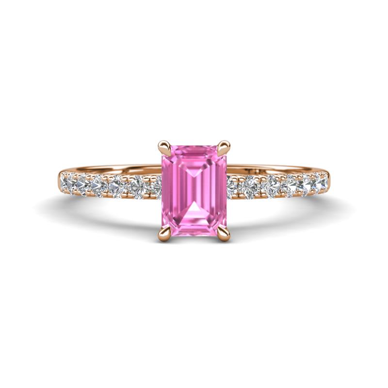 Aurin 7x5 mm Emerald Cut Pink Sapphire and Round Diamond Engagement Ring 