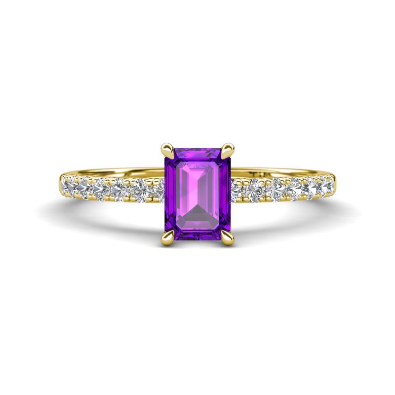 Aurin 7x5 mm Emerald Cut Amethyst and Round Diamond Engagement Ring 