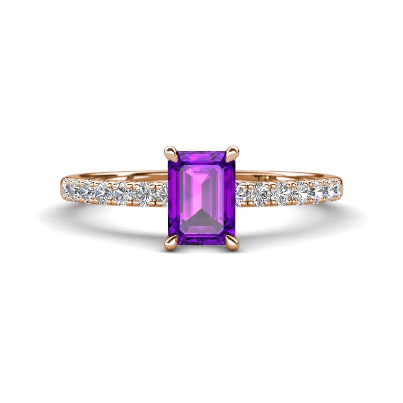Aurin 7x5 mm Emerald Cut Amethyst and Round Diamond Engagement Ring 