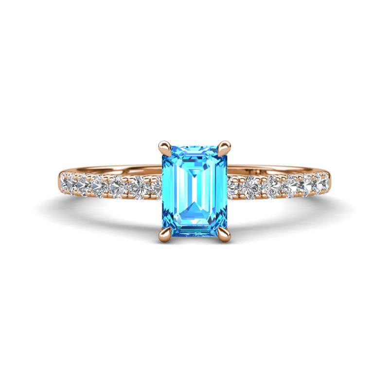 Aurin 7x5 mm Emerald Cut Blue Topaz and Round Diamond Engagement Ring 