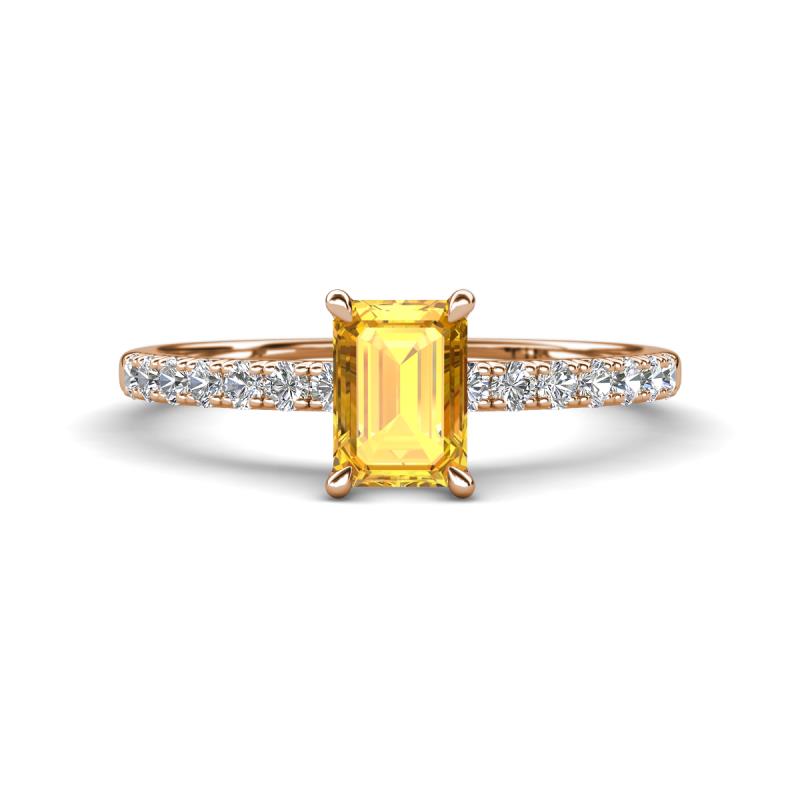 Aurin 7x5 mm Emerald Cut Citrine and Round Diamond Engagement Ring 