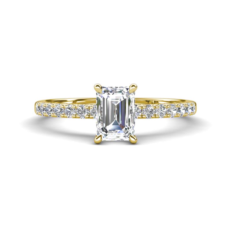 Aurin 7x5 mm Emerald Cut Forever Brilliant Moissanite and Round Diamond Engagement Ring 