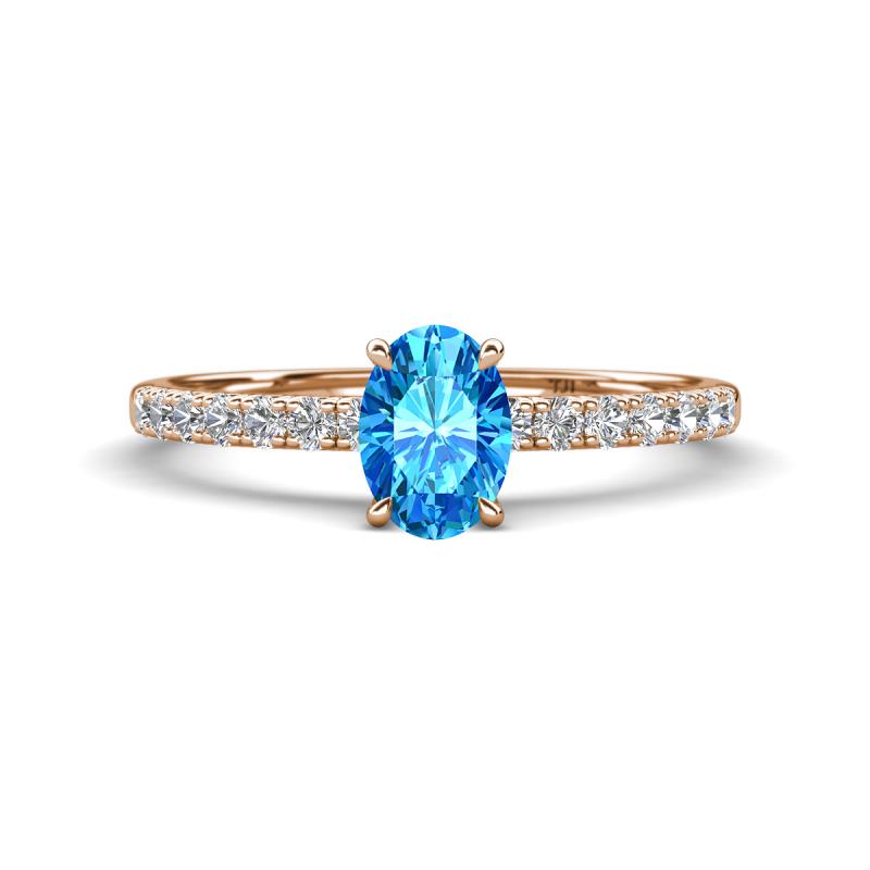 Aurin 7x5 mm Oval Blue Topaz and Round Diamond Engagement Ring 