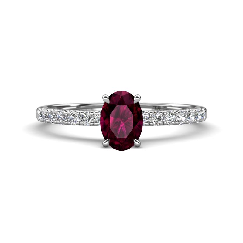Aurin 7x5 mm Oval Rhodolite Garnet and Round Diamond Engagement Ring 