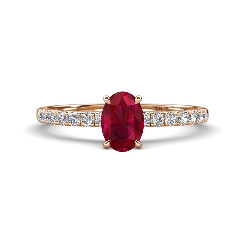 Aurin 7x5 mm Oval Ruby and Round Diamond Engagement Ring 