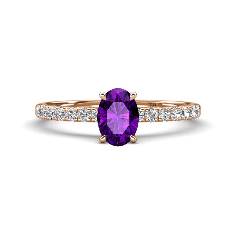 Aurin 7x5 mm Oval Amethyst and Round Diamond Engagement Ring 