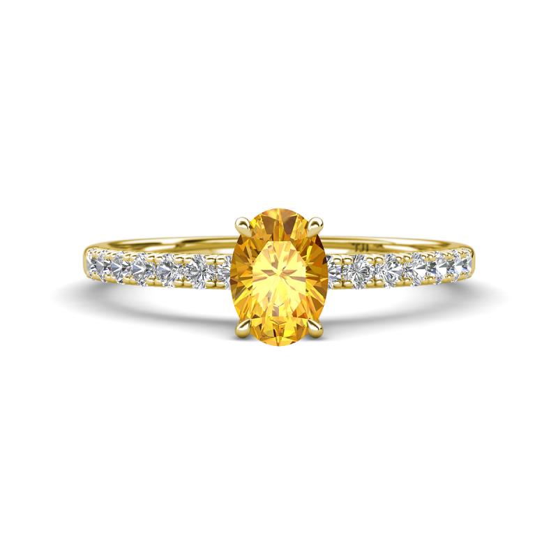 Aurin 7x5 mm Oval Citrine and Round Diamond Engagement Ring 