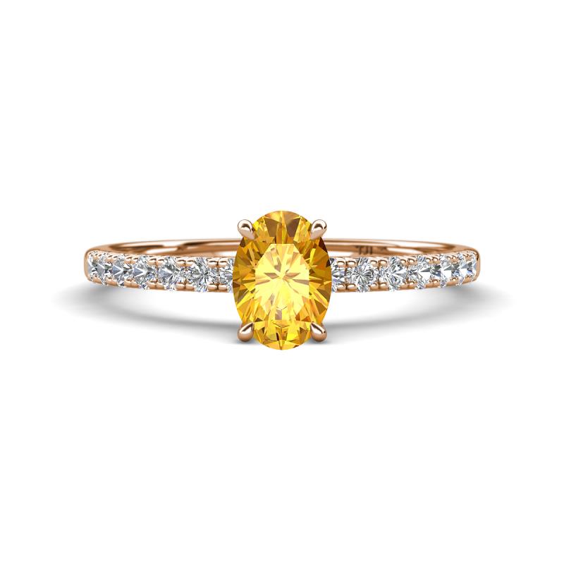 Aurin 7x5 mm Oval Citrine and Round Diamond Engagement Ring 