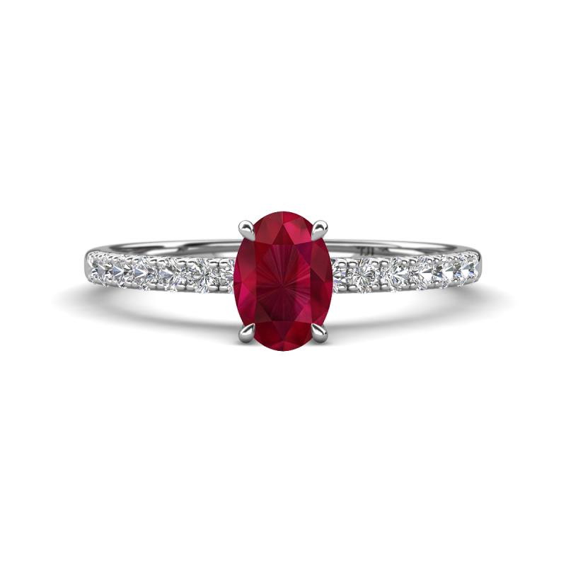 Aurin 7x5 mm Oval Ruby and Round Diamond Engagement Ring 