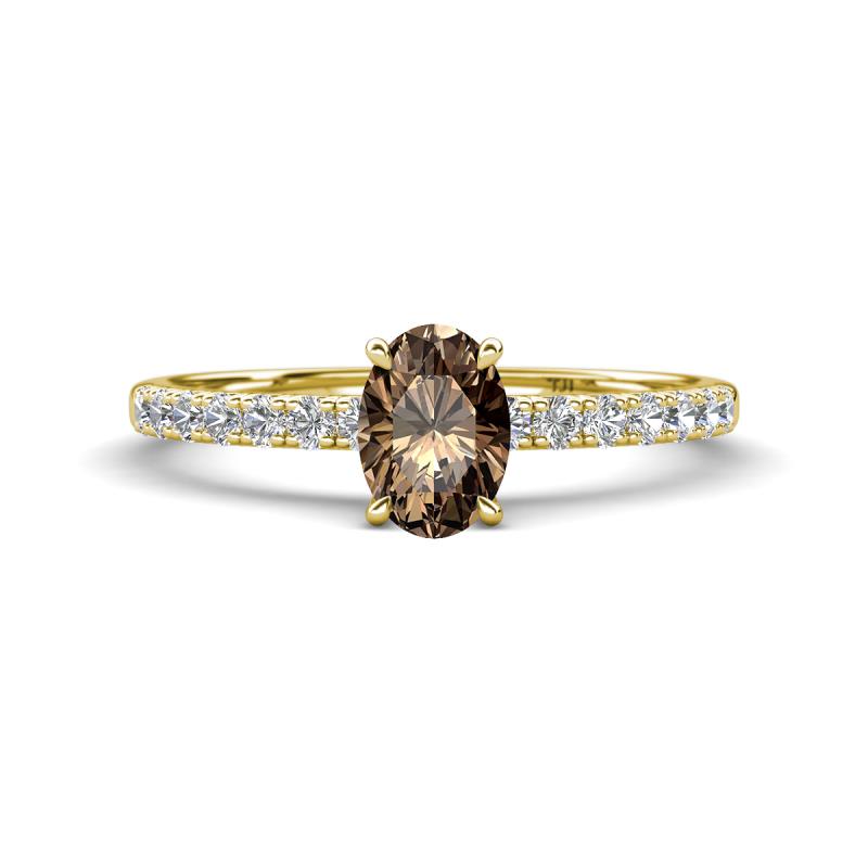Aurin 7x5 mm Oval Smoky Quartz and Round Diamond Engagement Ring 