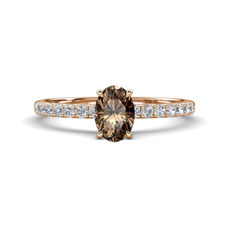 Aurin 7x5 mm Oval Smoky Quartz and Round Diamond Engagement Ring 