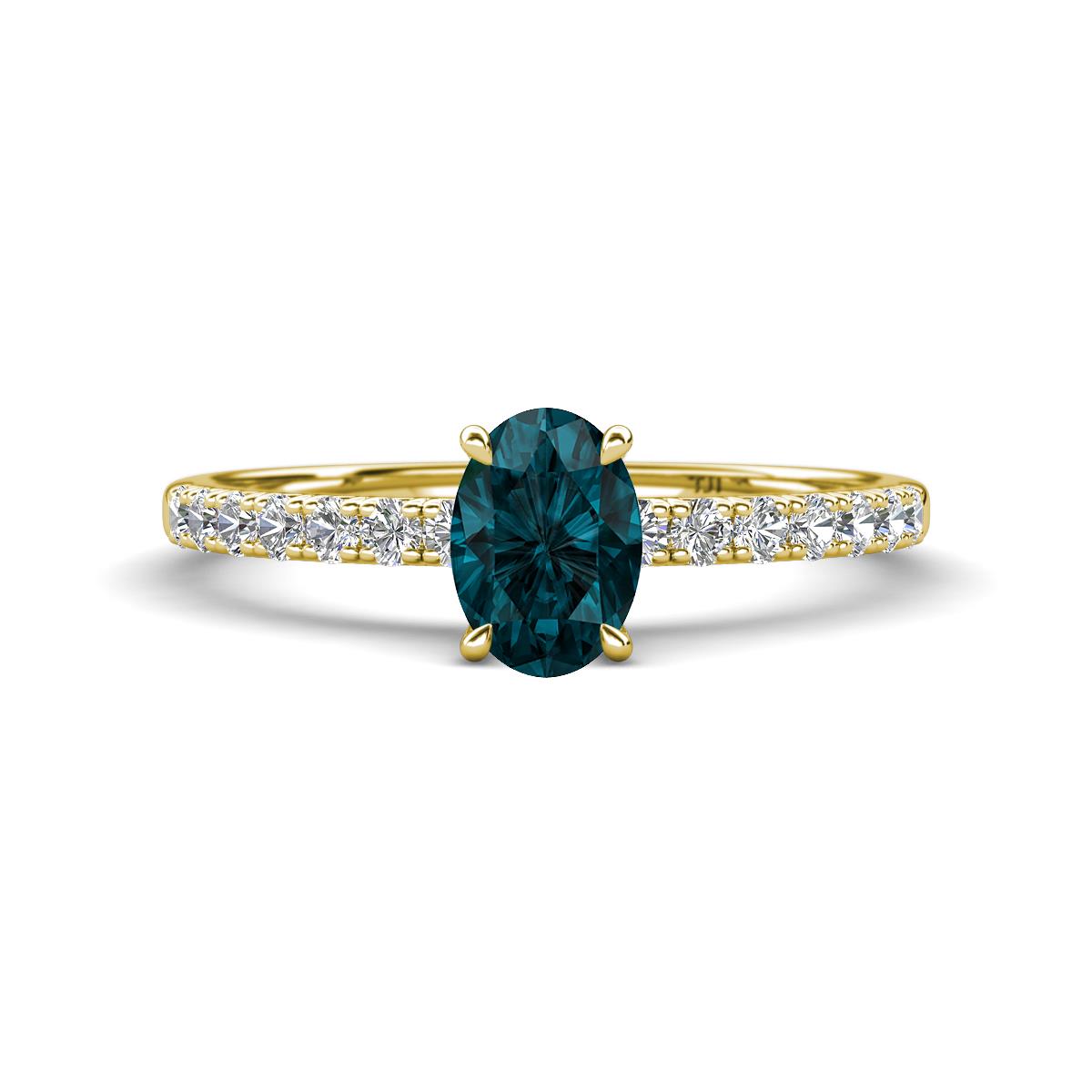 Aurin 7x5 mm Oval London Blue Topaz and Round Diamond Engagement Ring 