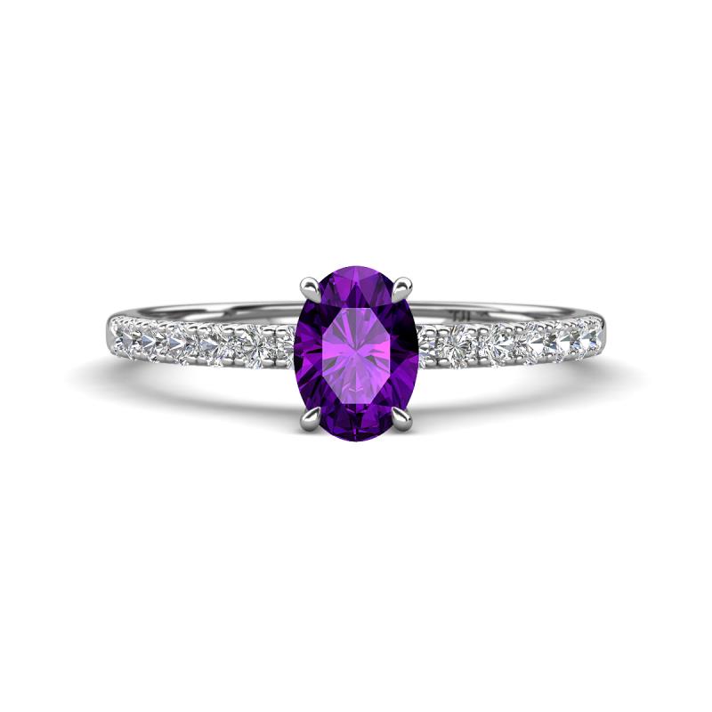 Aurin 7x5 mm Oval Amethyst and Round Diamond Engagement Ring 