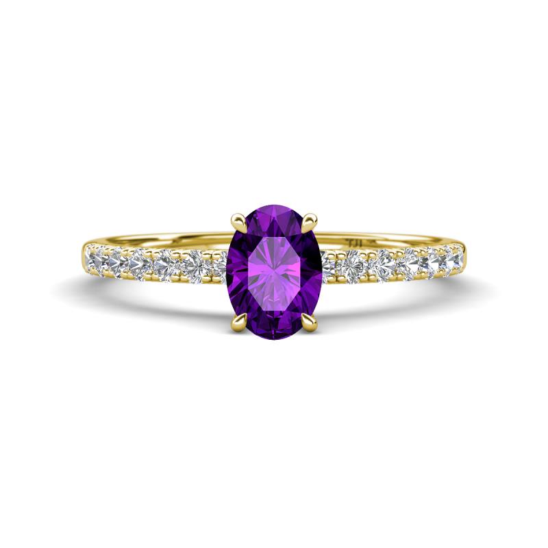 Aurin 7x5 mm Oval Amethyst and Round Diamond Engagement Ring 