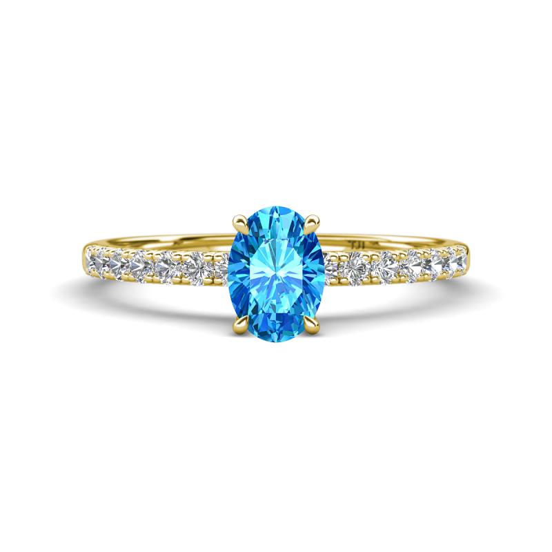Aurin 7x5 mm Oval Blue Topaz and Round Diamond Engagement Ring 