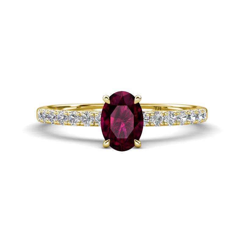 Aurin 7x5 mm Oval Rhodolite Garnet and Round Diamond Engagement Ring 