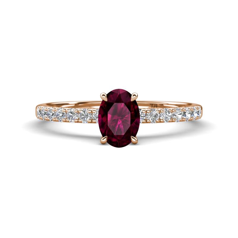 Aurin 7x5 mm Oval Rhodolite Garnet and Round Diamond Engagement Ring 