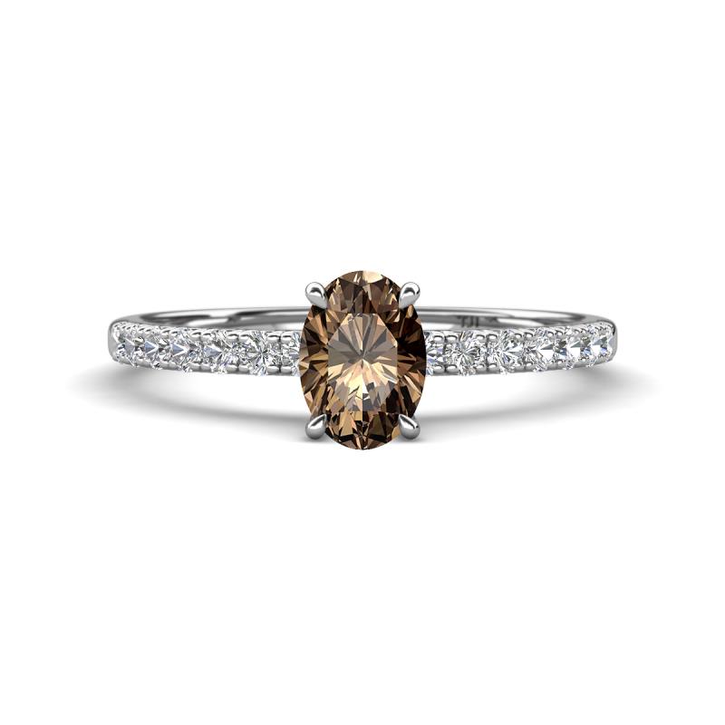 Aurin 7x5 mm Oval Smoky Quartz and Round Diamond Engagement Ring 