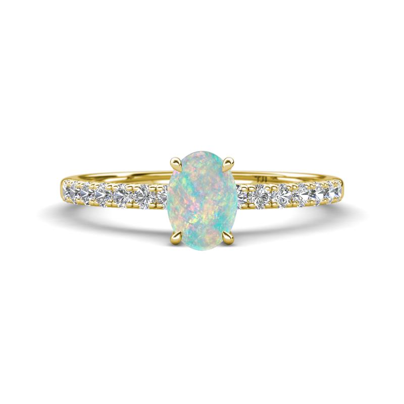 Aurin 7x5 mm Oval Opal and Round Diamond Engagement Ring 
