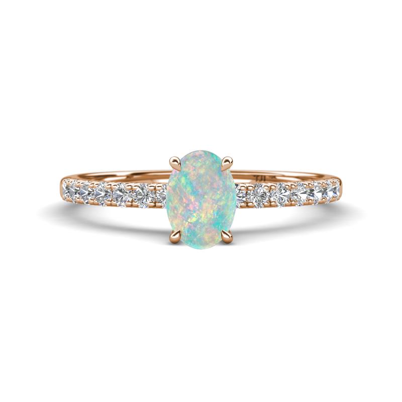 Aurin 7x5 mm Oval Opal and Round Diamond Engagement Ring 
