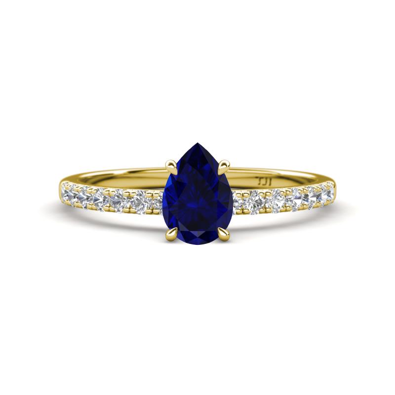Aurin 7x5 mm Pear Blue Sapphire and Round Diamond Engagement Ring 