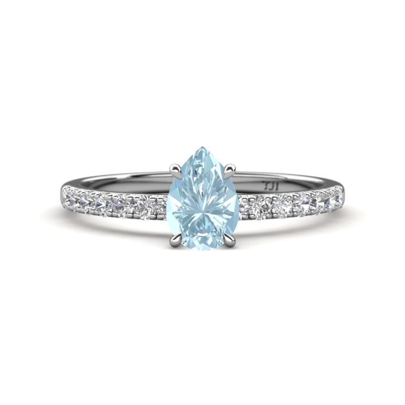 Aurin 7x5 mm Pear Aquamarine and Round Diamond Engagement Ring 